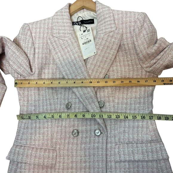 Zara Pink & Silver Tweed Blazer Double Breasted Tailored Jacket Size L NWT - Picture 11 of 14